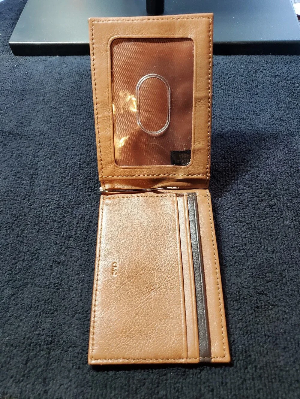 TPC Golf Genuine Leather Bifold Front Money Clip &  Card Holder Wallet